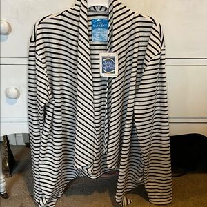 Black and White Striped beach cover up with Waterfall Collar